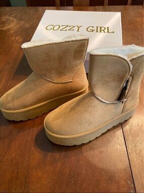 Cozzy Girl Tan Plush-Lined Ankle Booties
